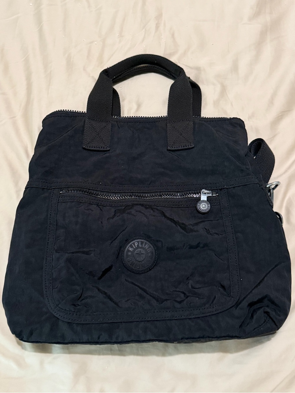 Kipling Black Nylon Messenger Tote